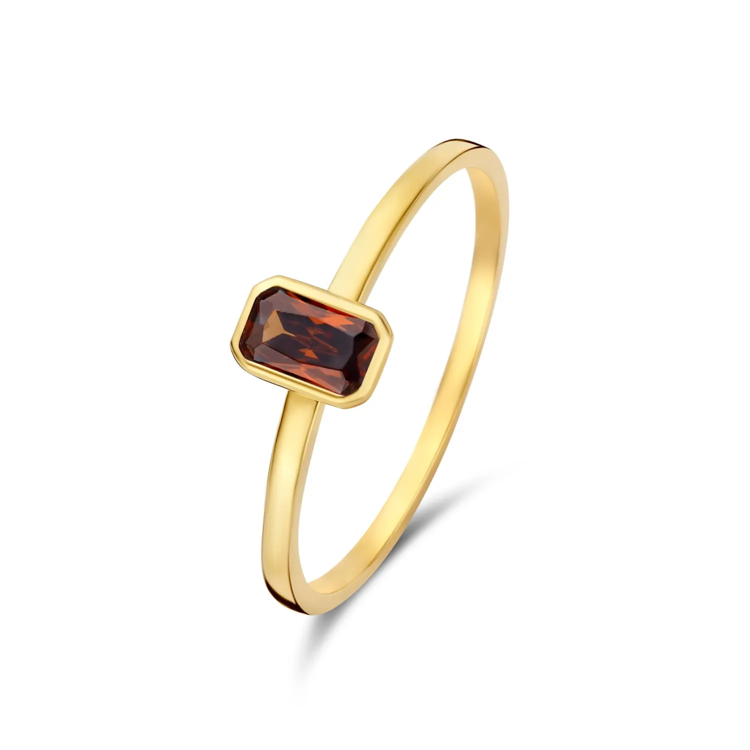 Best Sale Baguette Brune 14 karaat gouden ring met bruine zirkonia steen Ringen Met Steentjes