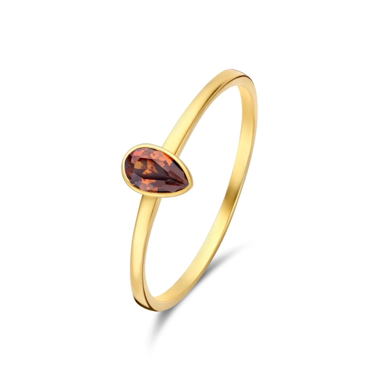 Store Baguette Brune 14 karaat gouden ring met bruine zirkonia steen Ringen Met Steentjes