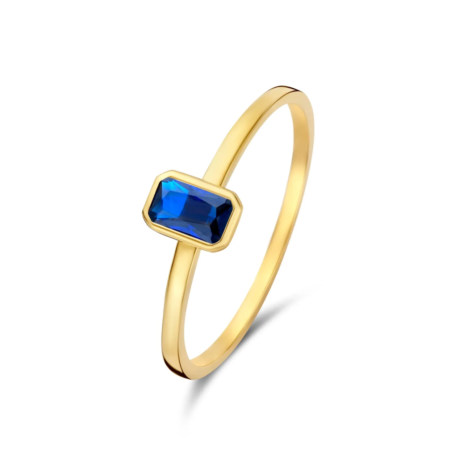 Store Baguette Nila 14 karaat gouden ring met blauwe zirkonia steen Ringen Met Steentjes