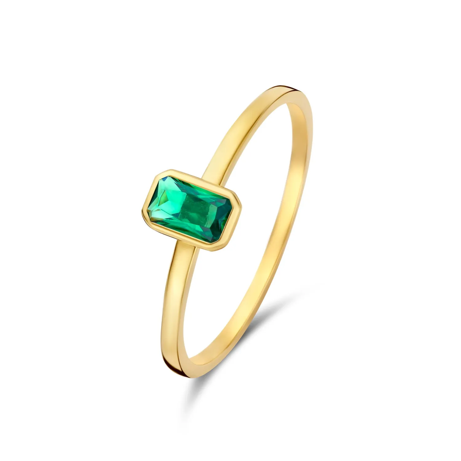 Outlet Baguette Olivia 14 karaat gouden ring met groene zirkonia steen Ringen Met Steentjes