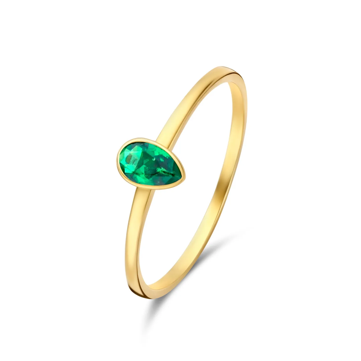 Best Sale Baguette Olivia 14 karaat gouden ring met groene zirkonia steen Ringen Met Steentjes