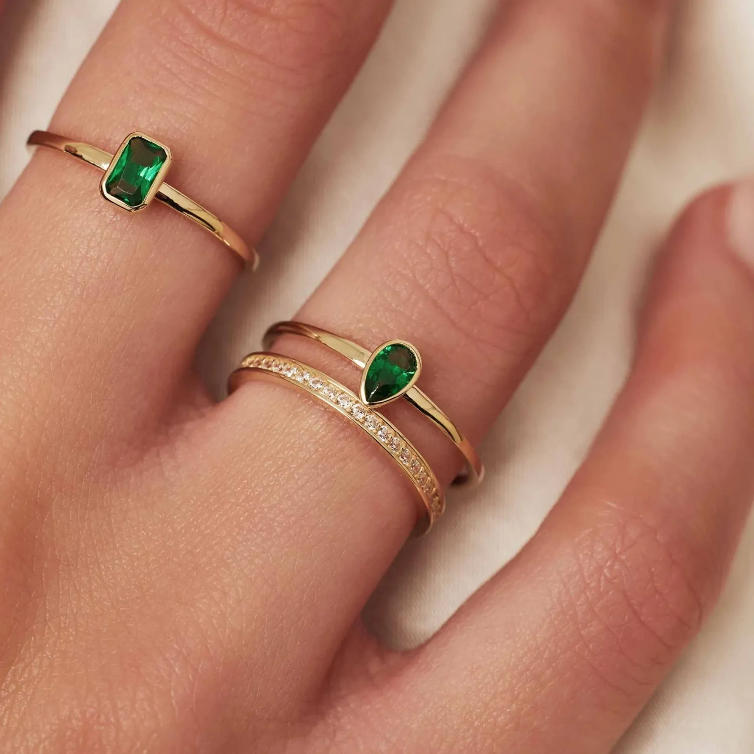 Best Sale Baguette Olivia 14 karaat gouden ring met groene zirkonia steen Ringen Met Steentjes