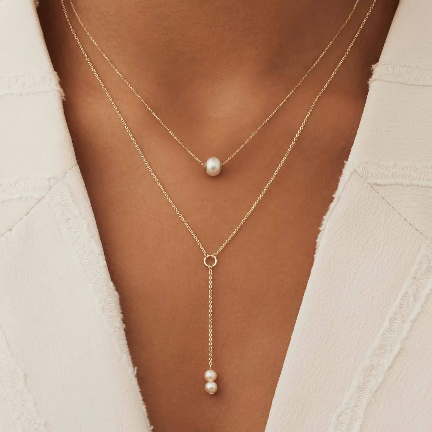 Outlet Belleville Luna 14 karaat gouden collier met zoetwaterparels Parel Colliers