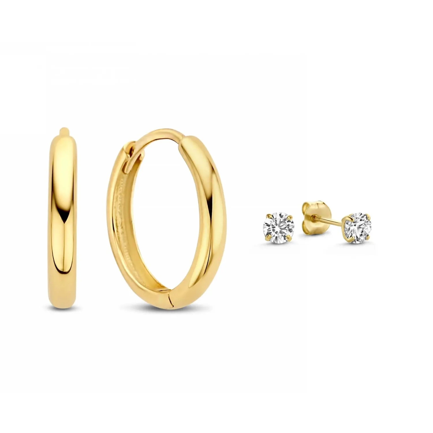 Best Cadeau d'Isabel 14 karaat gouden oorbellen set met zirkonia steentjes Oorbellen Sets | Creolen