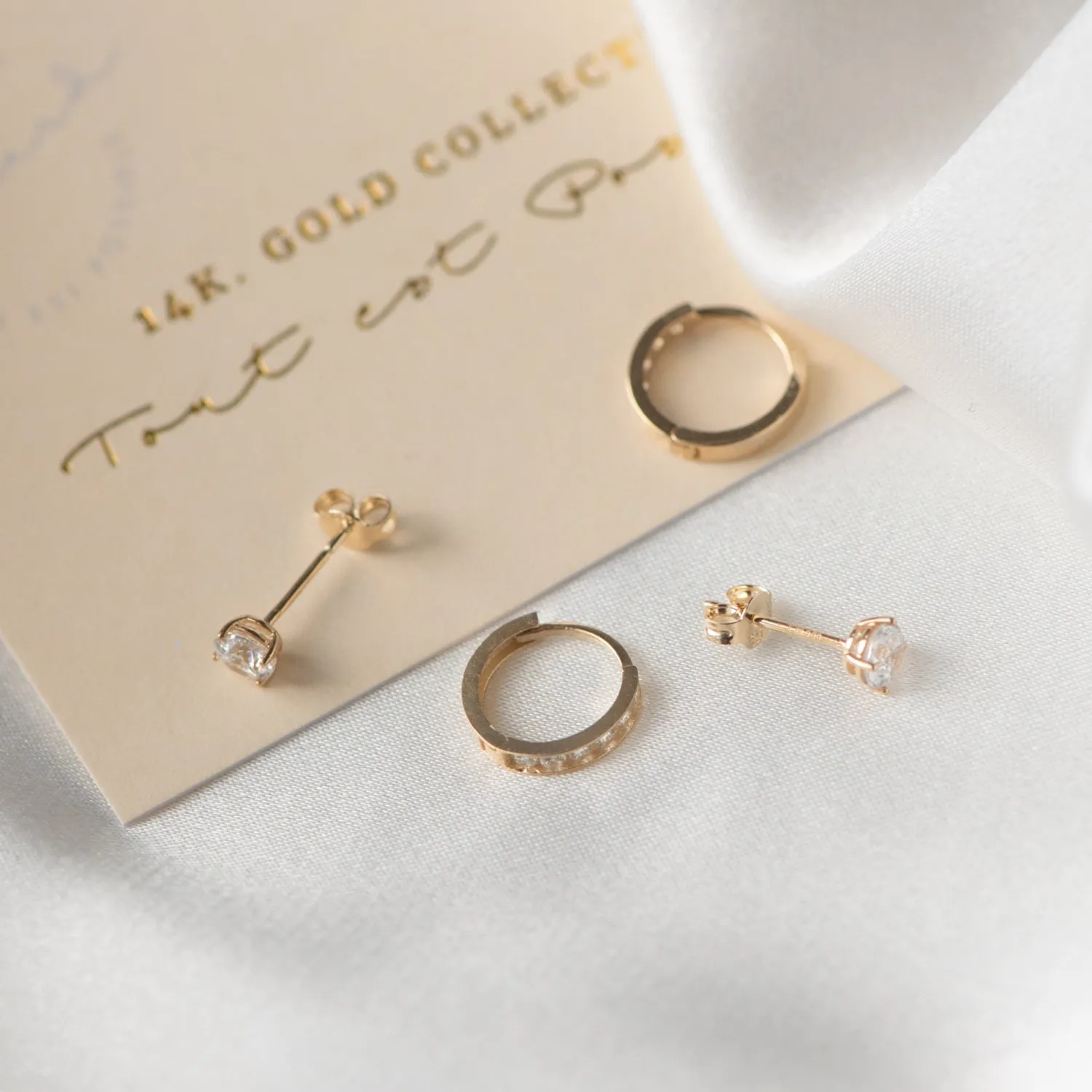 Fashion Cadeau d'Isabel 14 karaat gouden oorbellen set met zirkonia steentjes Oorbellen Sets