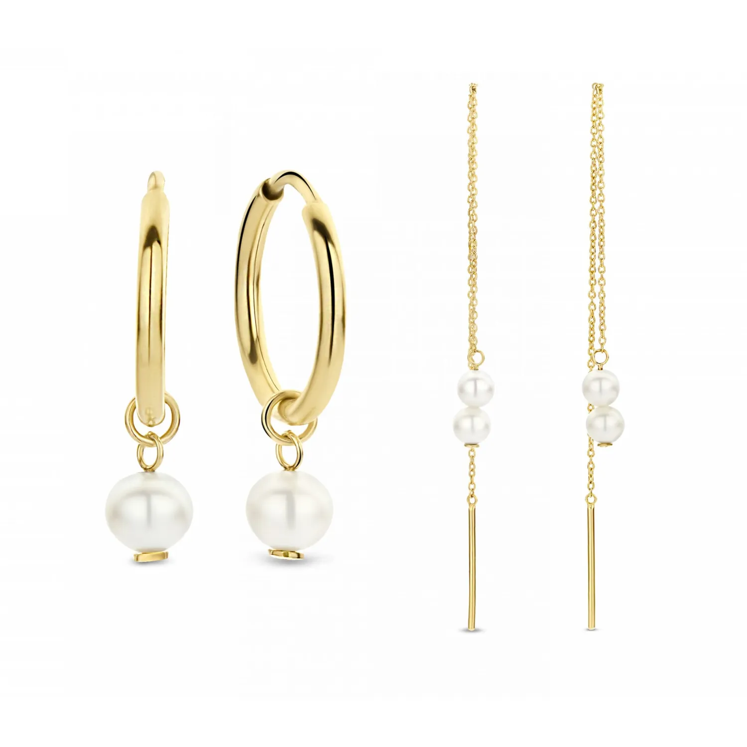 New Cadeau d'Isabel 14 karaat gouden oorbellen set met zoetwaterparels Oorbellen Sets | Parel Oorbellen