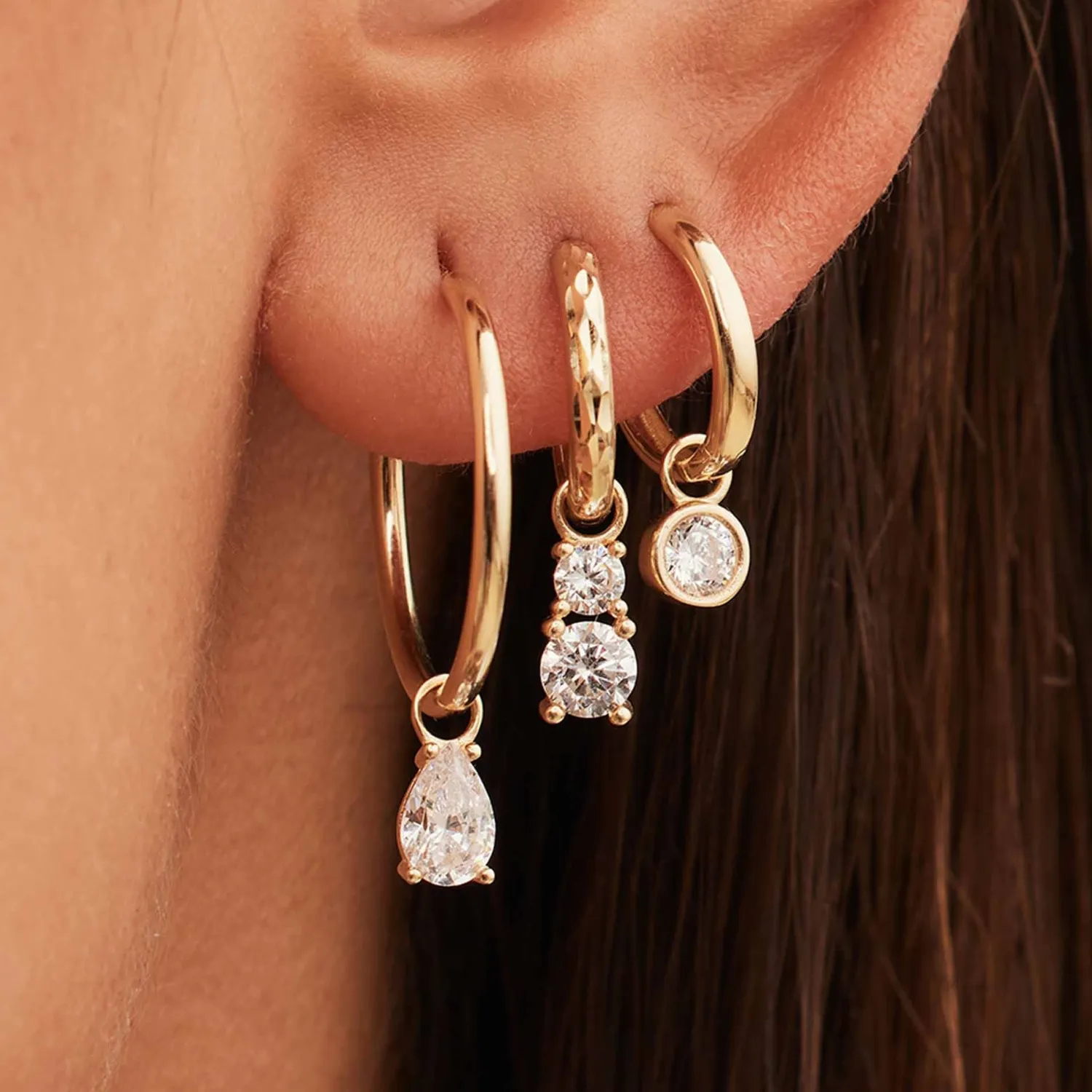 Store Cadeau d'Isabel 14 karaat gouden vierdelige oorbedel set met zirkonia steentjes | zonder creolen Oorbellen Sets | Creolen