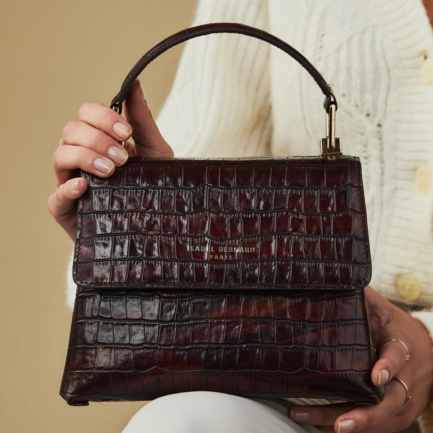 Clearance Femme Forte Heline croco bruine leren handtas van kalfsleer Handtassen | Crossbody Tassen