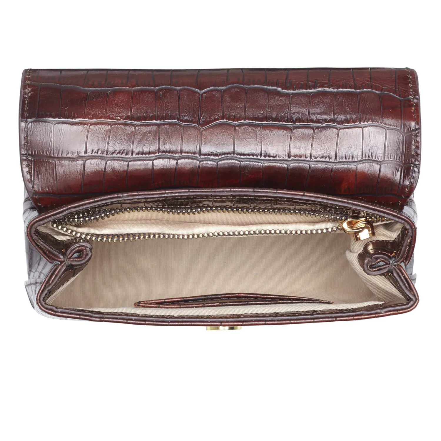 Clearance Femme Forte Heline croco bruine leren handtas van kalfsleer Handtassen | Crossbody Tassen