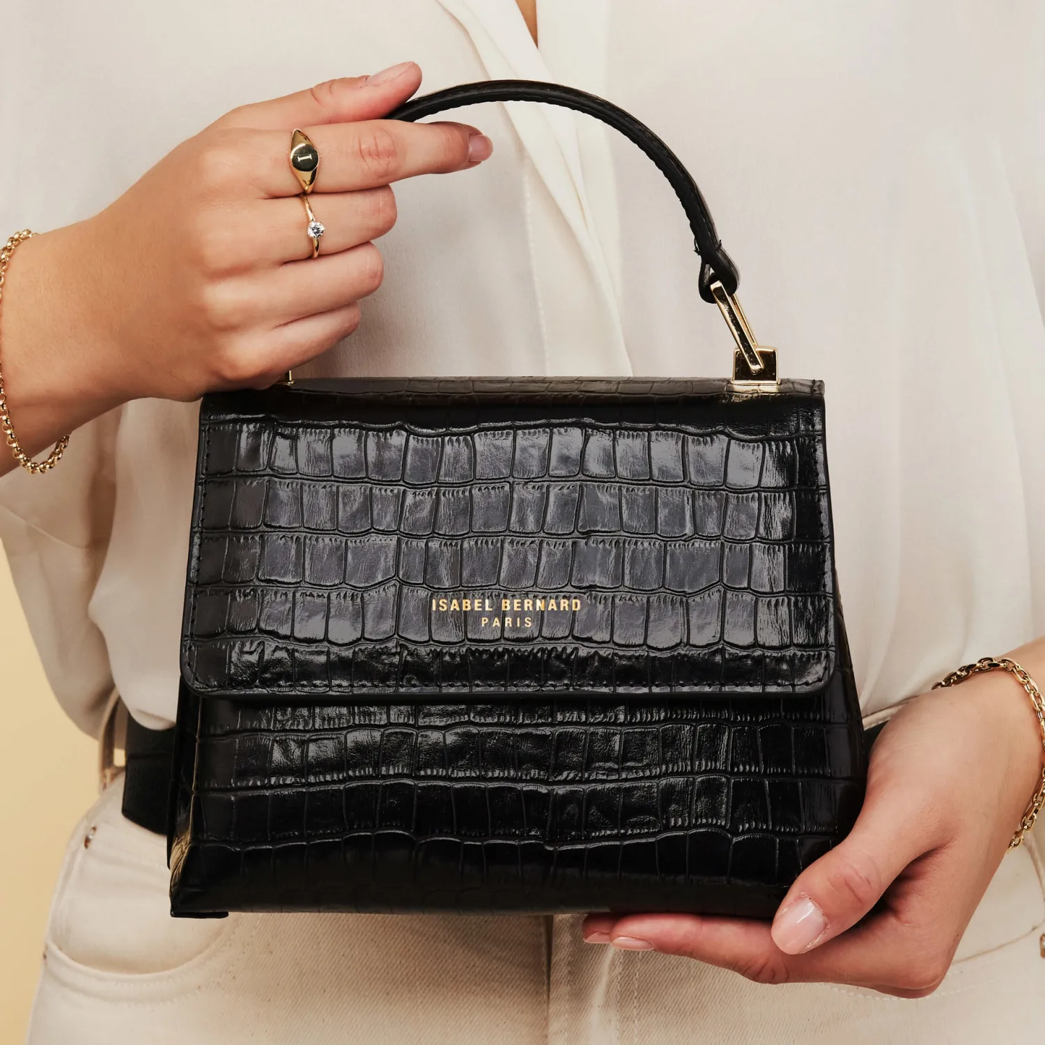 Best Sale Femme Forte Heline croco zwarte leren handtas van kalfsleer Handtassen | Crossbody Tassen