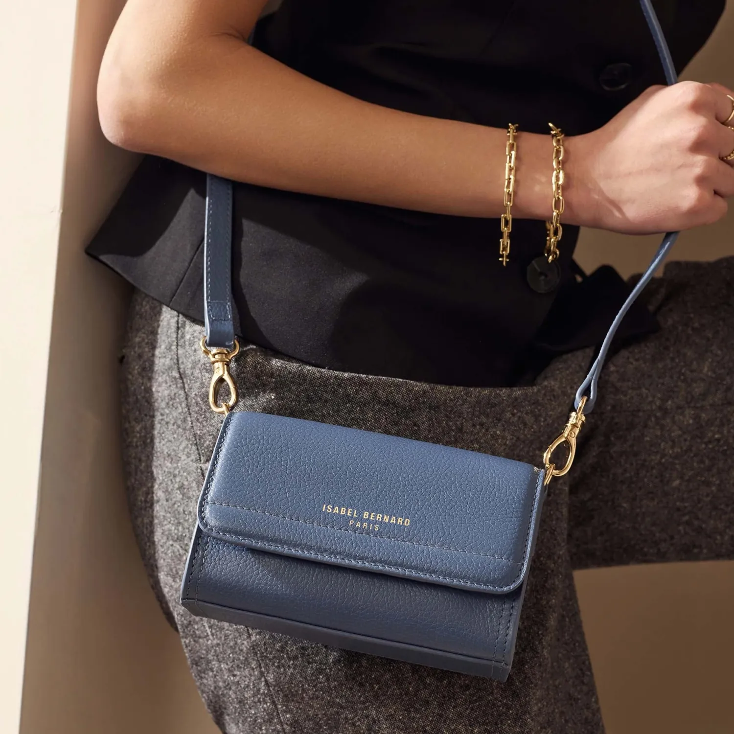 Clearance Femme Forte Kim blauwe leren crossbody tas van kalfsleer Crossbody Tassen