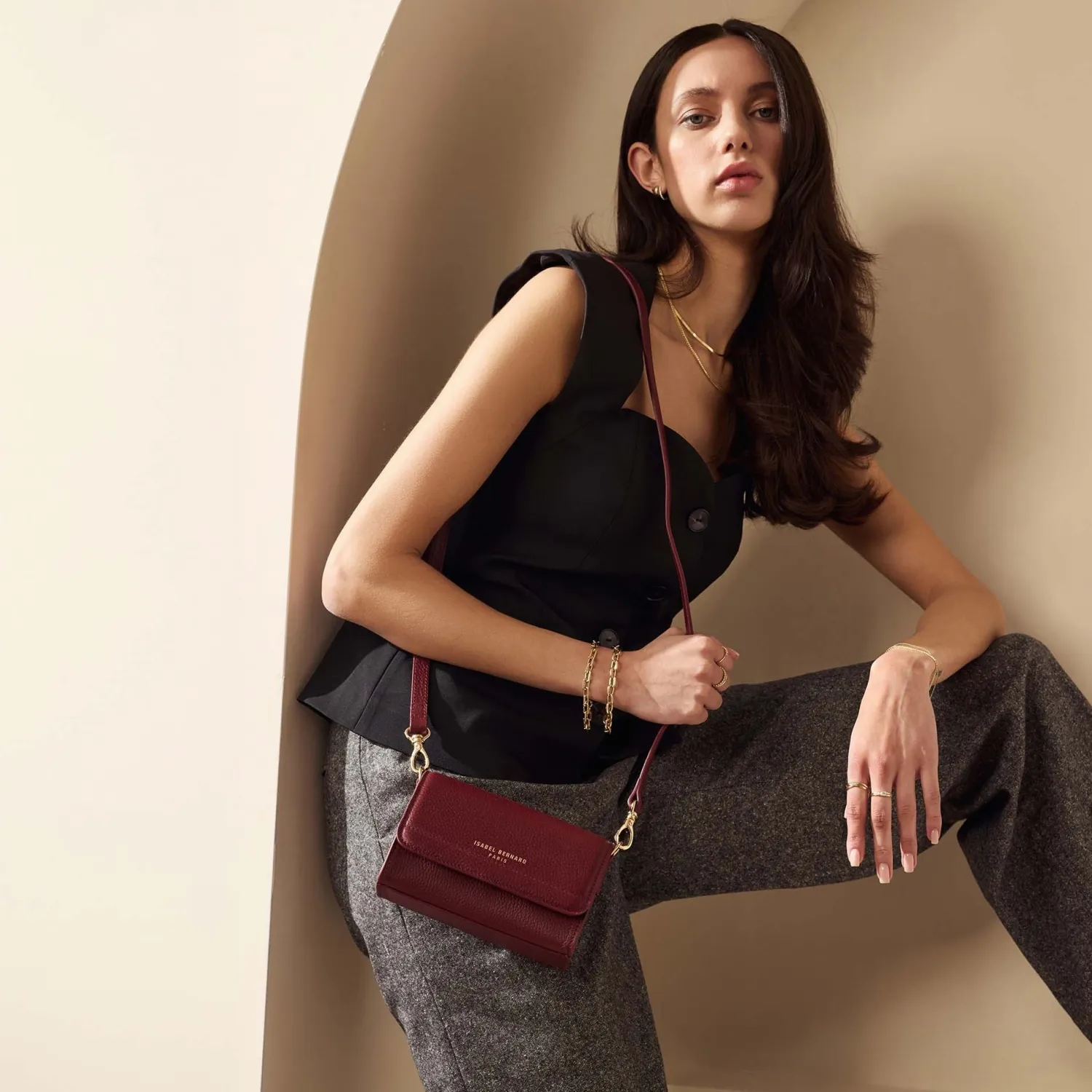 Store Femme Forte Kim bordeaux leren crossbody tas van kalfsleer Crossbody Tassen