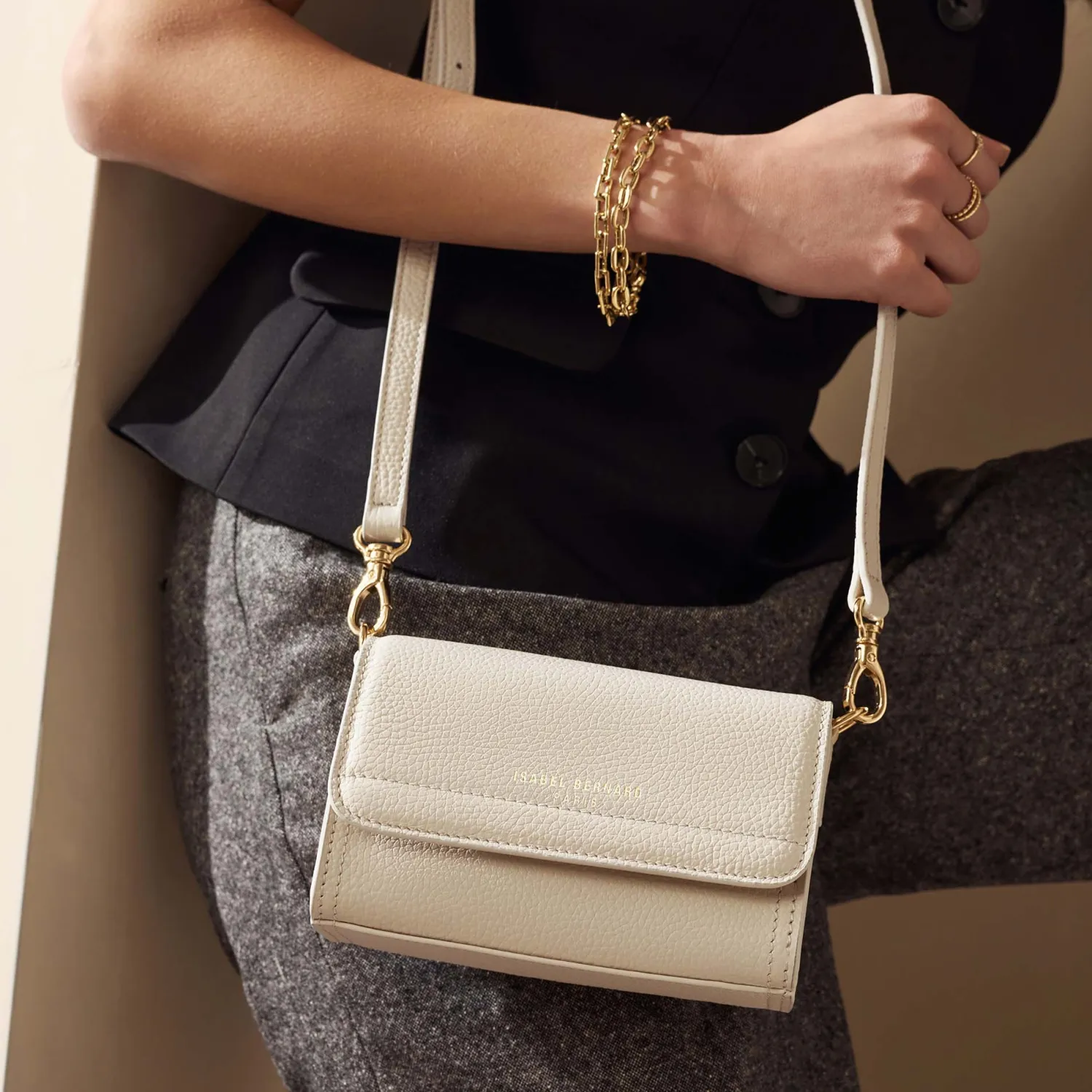 Fashion Femme Forte Kim crème leren crossbody tas van kalfsleer Crossbody Tassen
