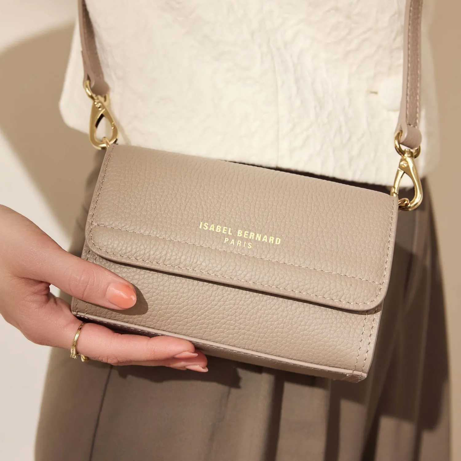 Hot Femme Forte Kim taupe leren crossbody tas van kalfsleer Schoudertassen | Crossbody Tassen