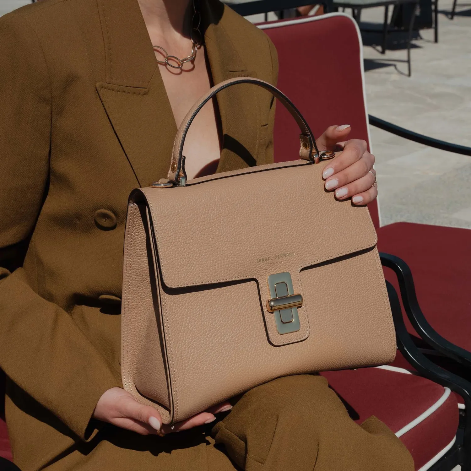 Cheap Femme Forte Simone Midi beige leren handtas van kalfsleer Handtassen