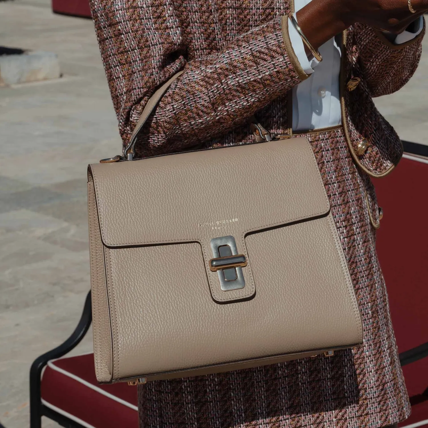 Cheap Femme Forte Simone Midi taupe leren handtas van kalfsleer Handtassen