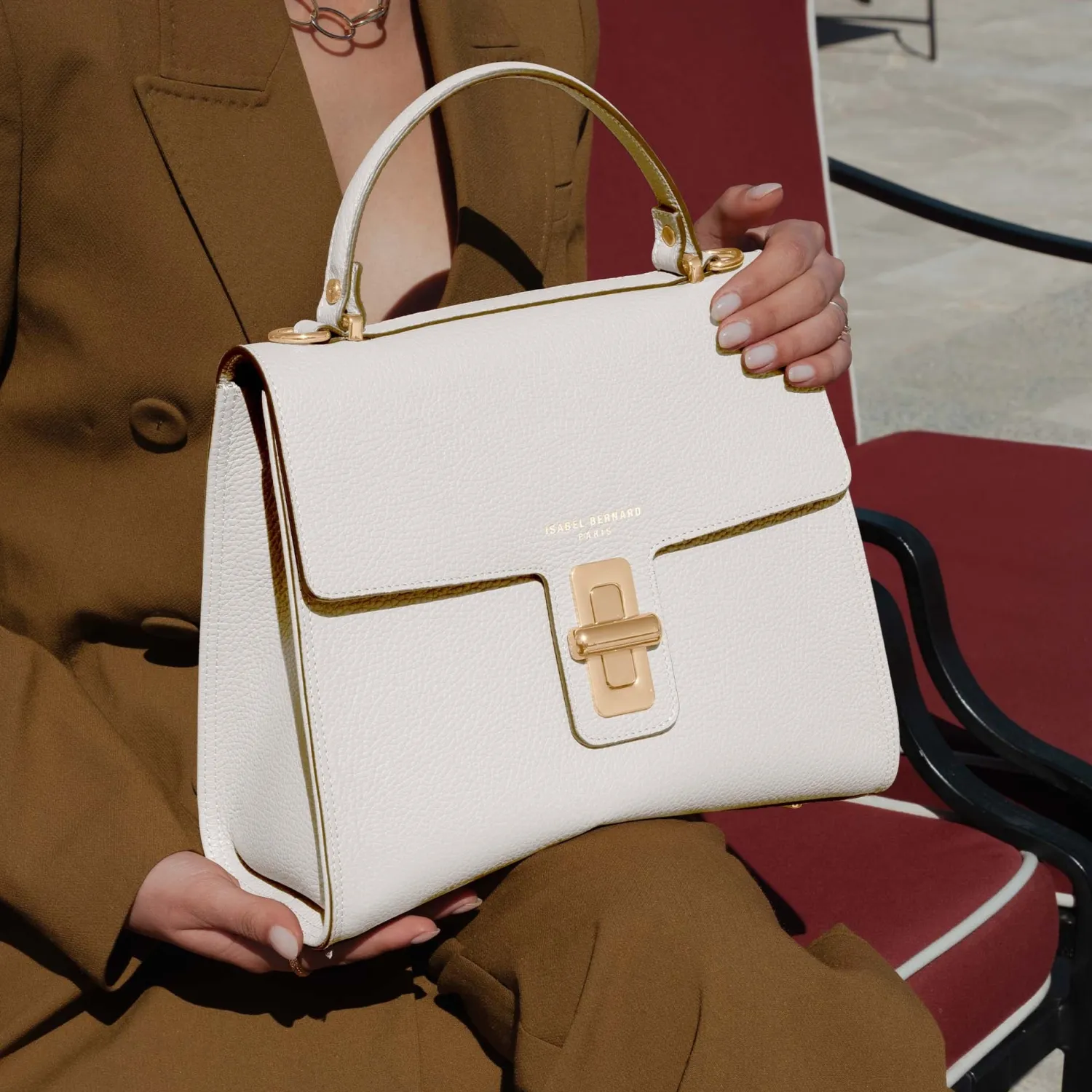 Online Femme Forte Simone Midi witte leren handtas van kalfsleer Handtassen