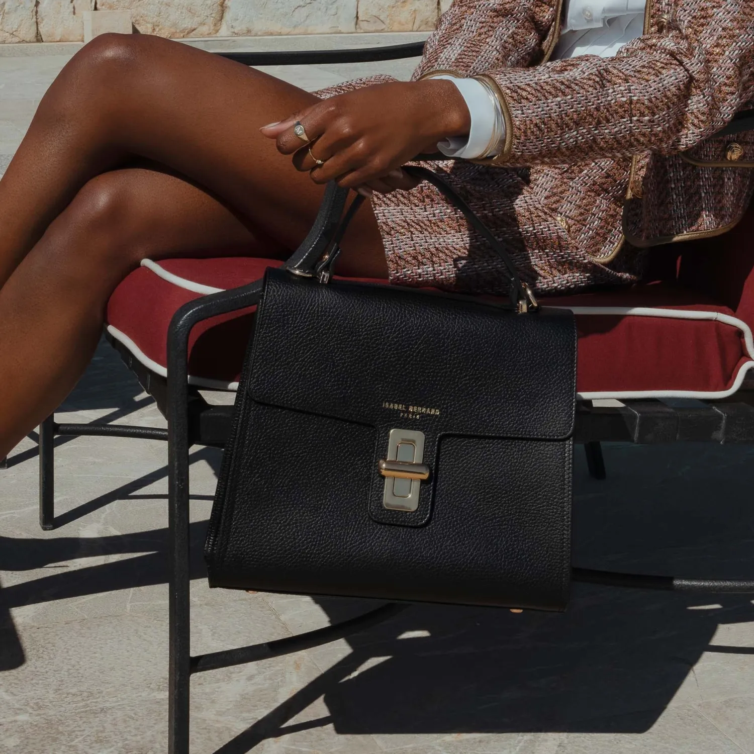 Clearance Femme Forte Simone Midi zwarte leren handtas van kalfsleer Handtassen
