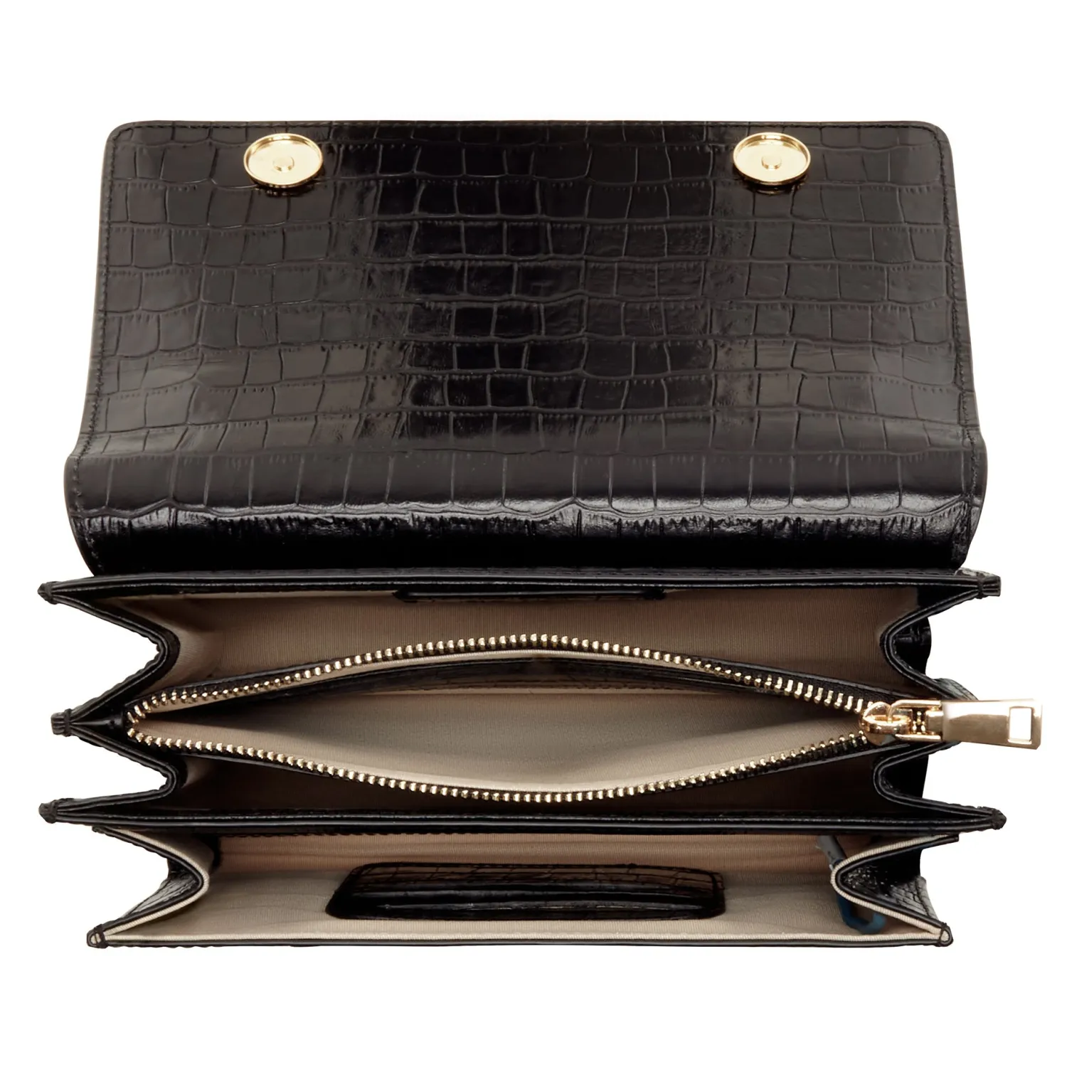 Online Femme Forte Valerie croco zwarte leren schoudertas van kalfsleer Schoudertassen | Crossbody Tassen