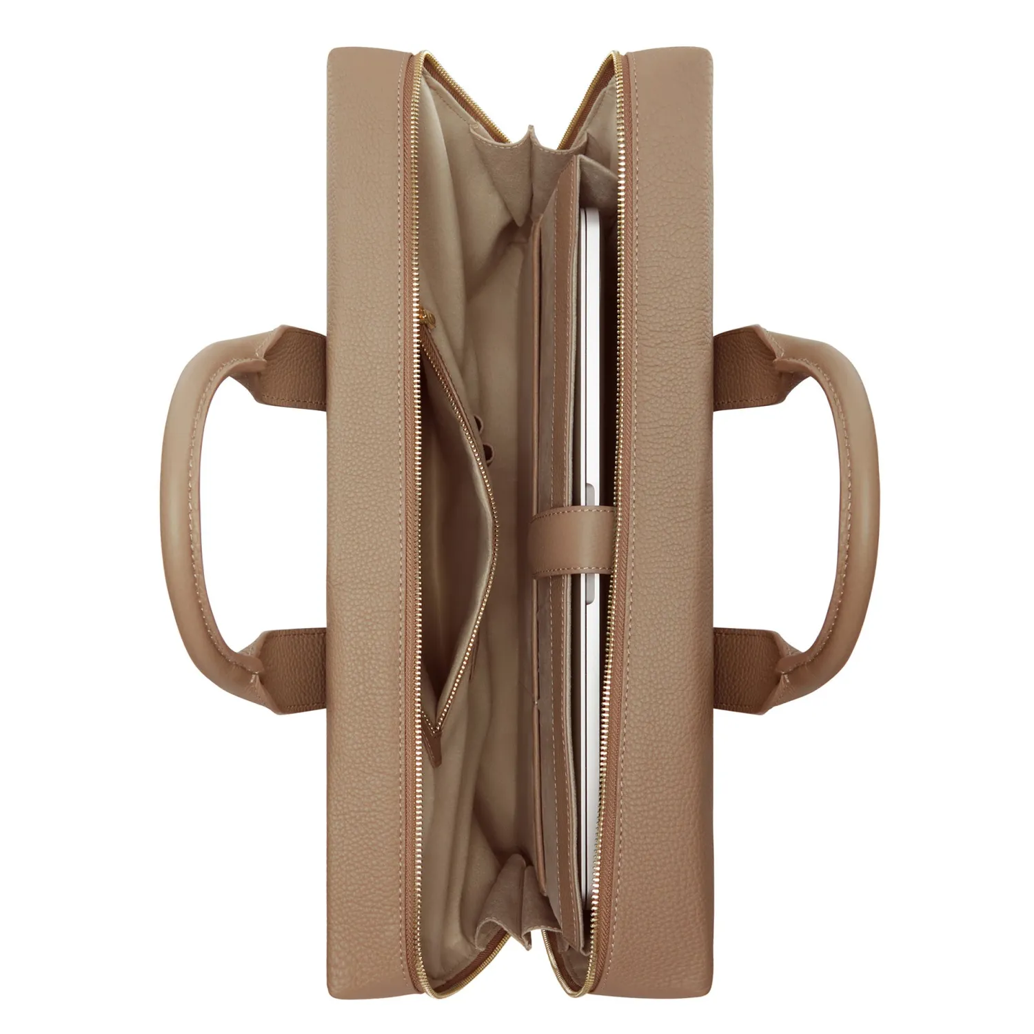 Clearance Honoré Anique taupe leren handtas van kalfsleer met 16.4 inch laptopvak Laptoptassen | Schoudertassen