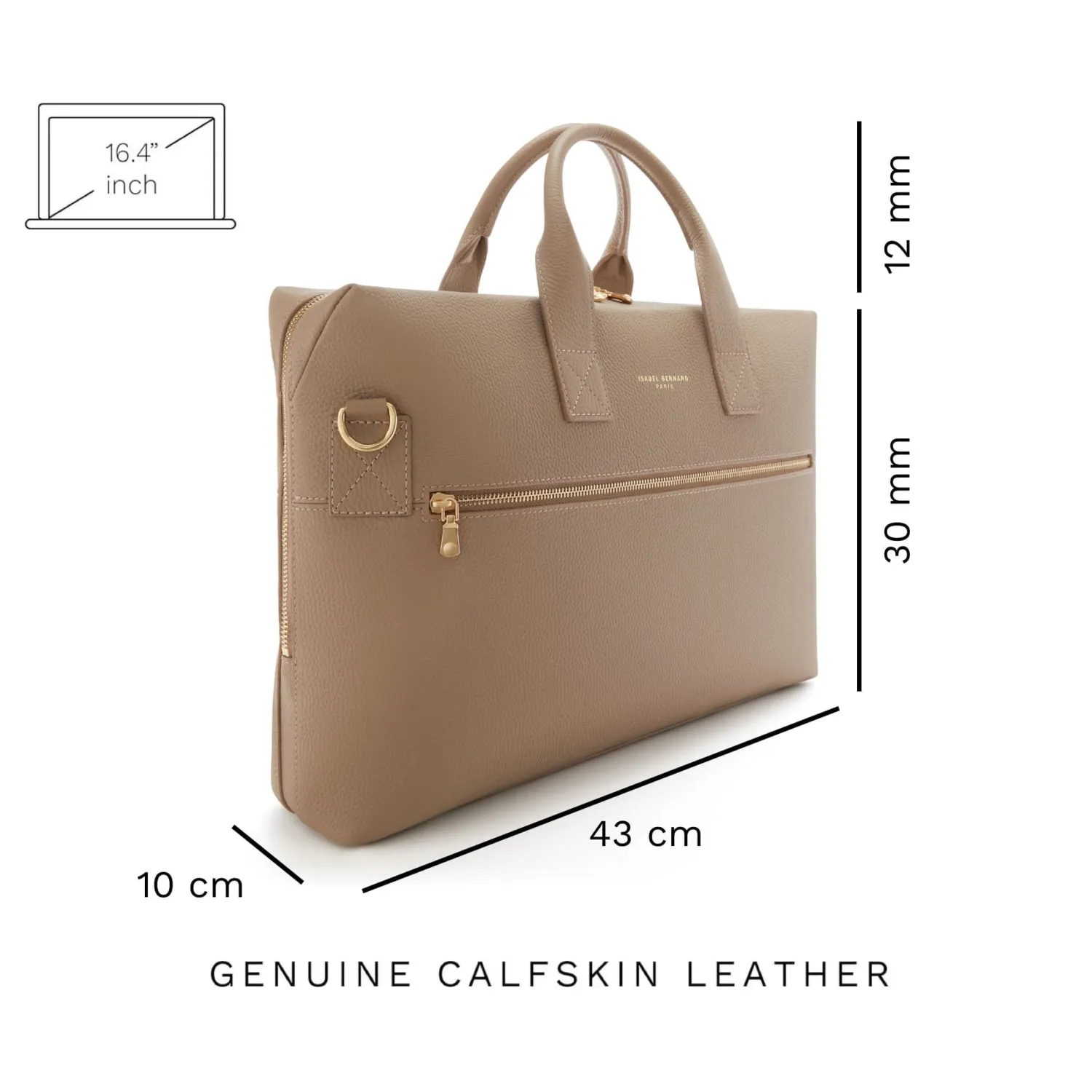 Clearance Honoré Anique taupe leren handtas van kalfsleer met 16.4 inch laptopvak Laptoptassen | Schoudertassen