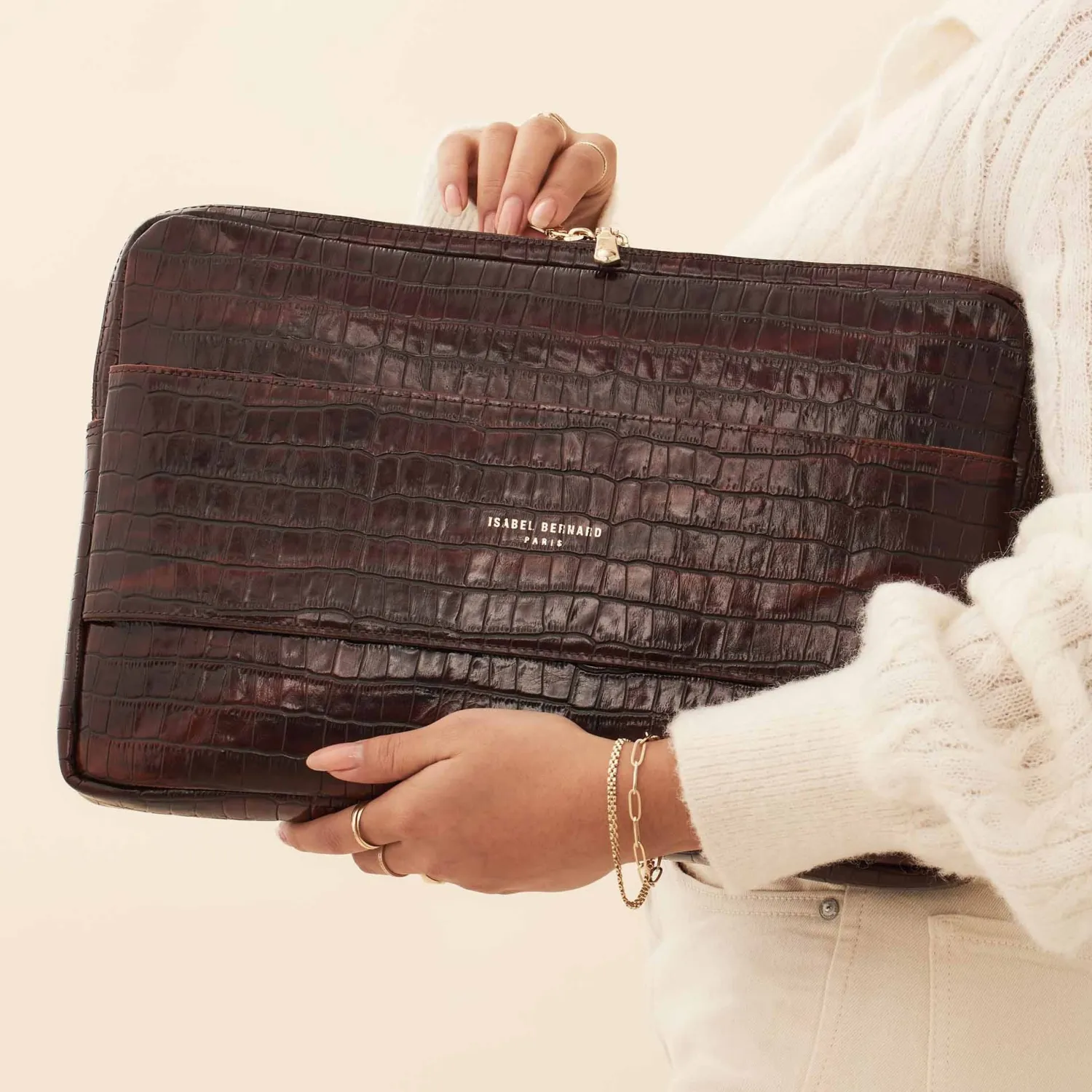 Shop Honoré Caress croco bruine leren laptop hoes van kalfsleer Laptophoezen | Laptophoezen