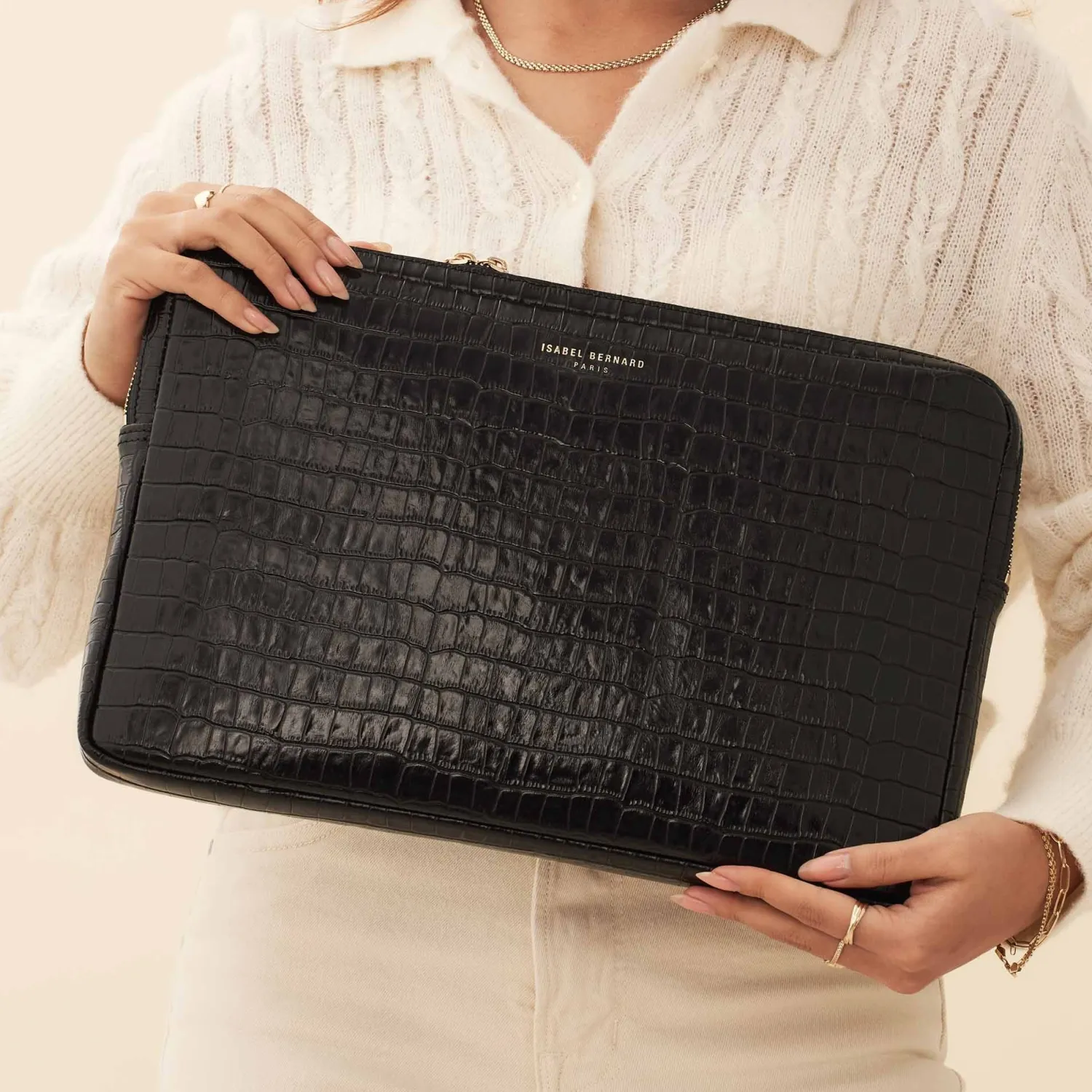 Online Honoré Caress croco zwarte leren laptop hoes van kalfsleer Laptophoezen | Laptophoezen