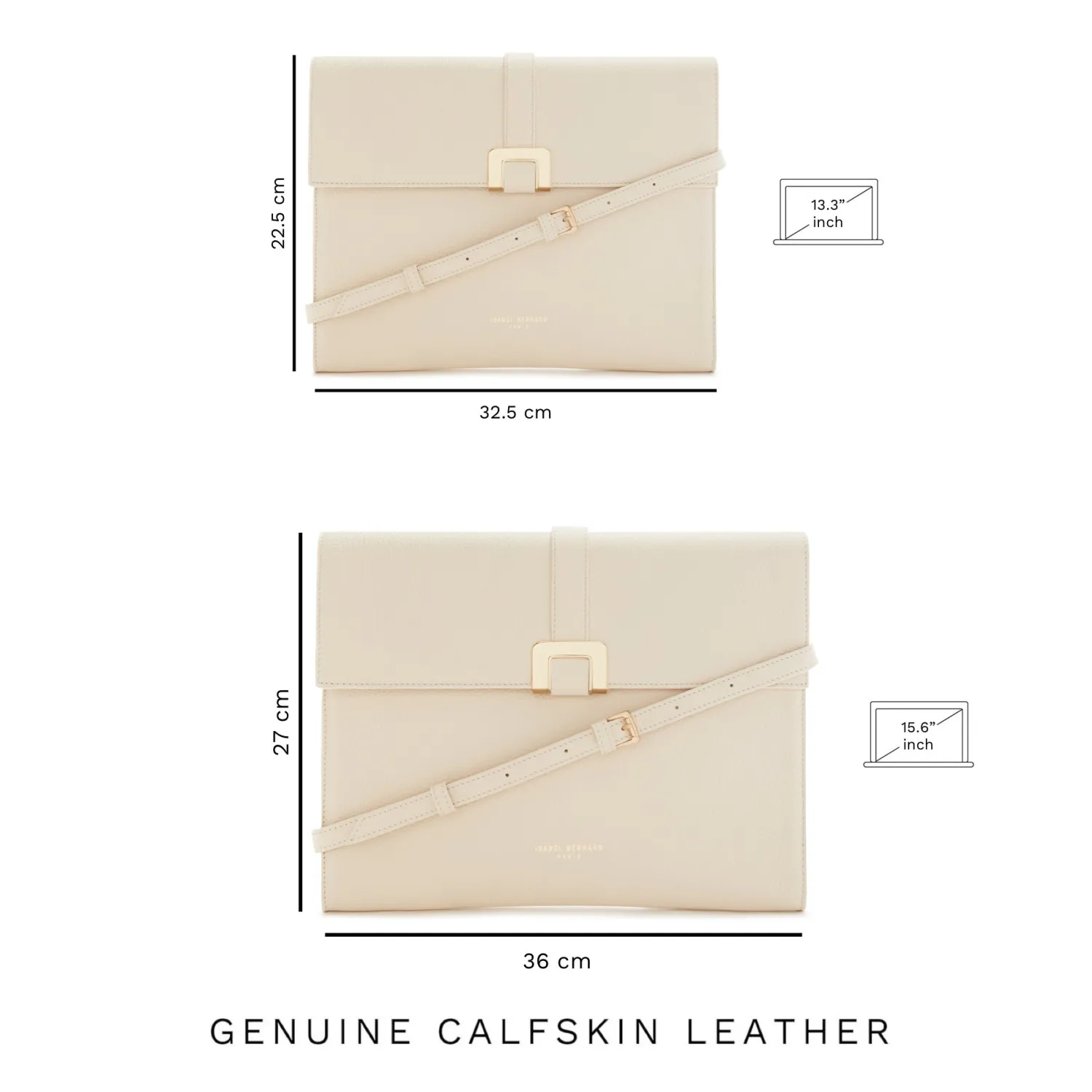 Store Honoré Clara crème leren laptop hoes van kalfsleer met schouderriem Laptophoezen | Laptophoezen