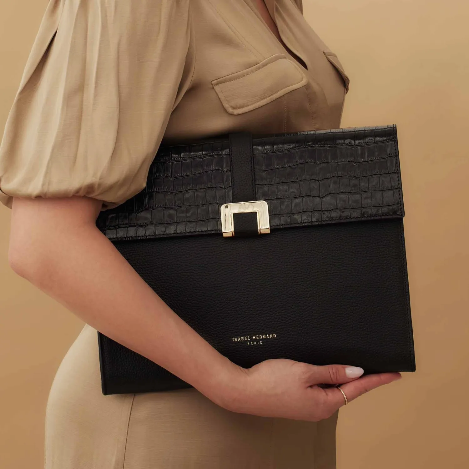 Discount Honoré Clara croco zwarte leren laptop hoes van kalfsleer met schouderriem Laptophoezen | Laptophoezen