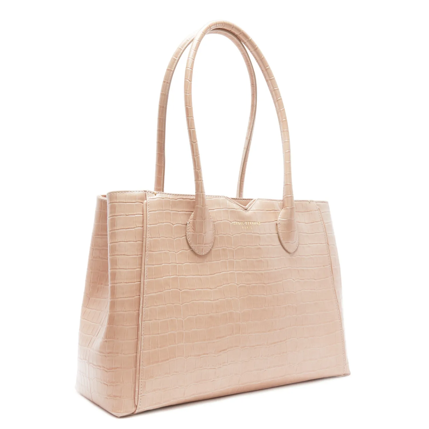New Honoré Cloe Midi croco beige leren handtas van kalfsleer Handtassen