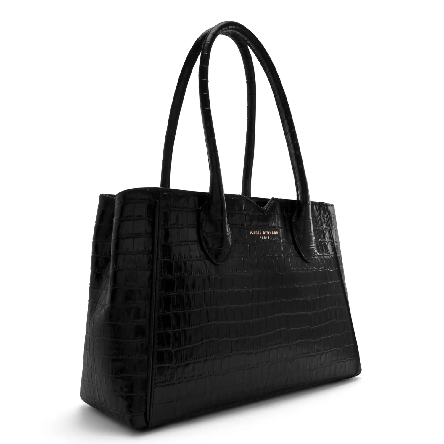Online Honoré Cloe Midi croco zwarte leren handtas van kalfsleer Handtassen