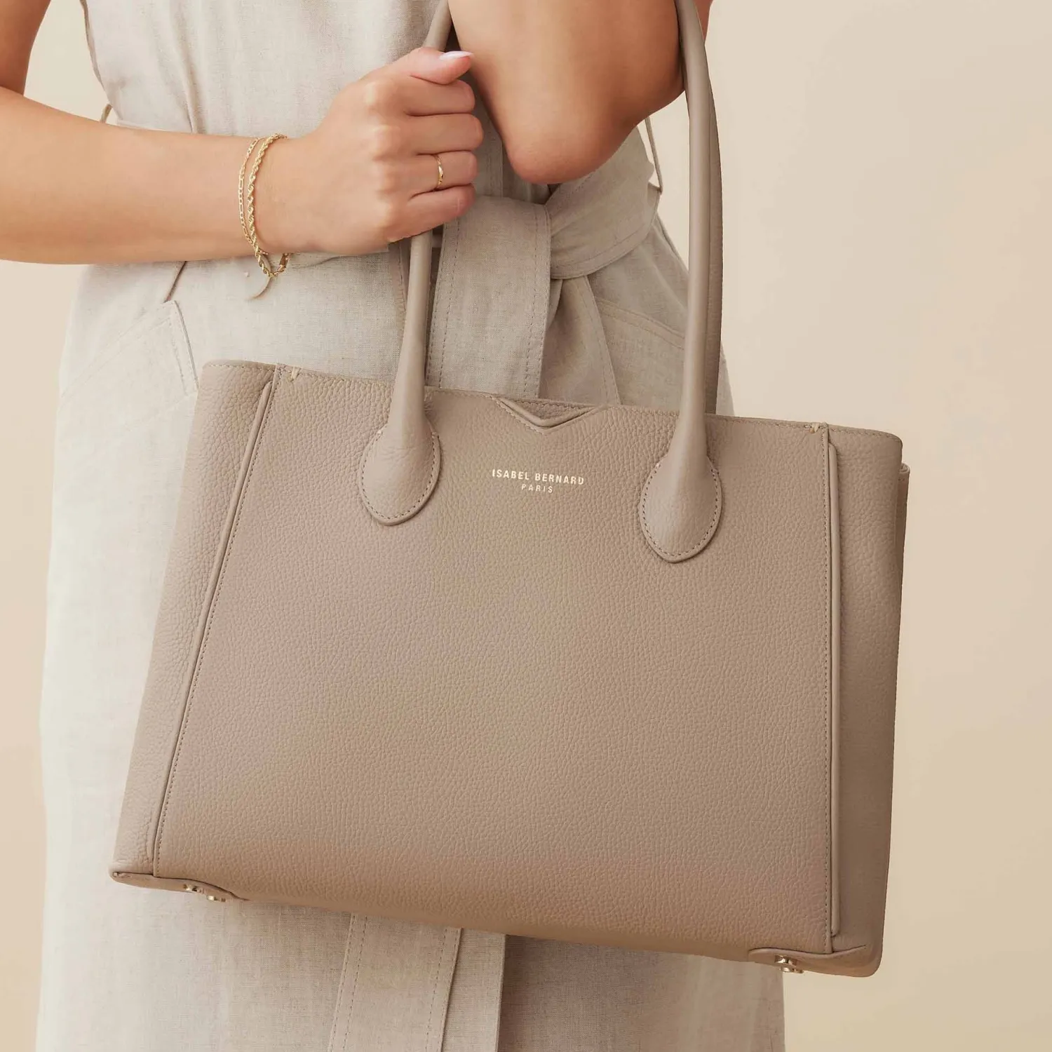 Shop Honoré Cloe taupe leren handtas van kalfsleer Handtassen