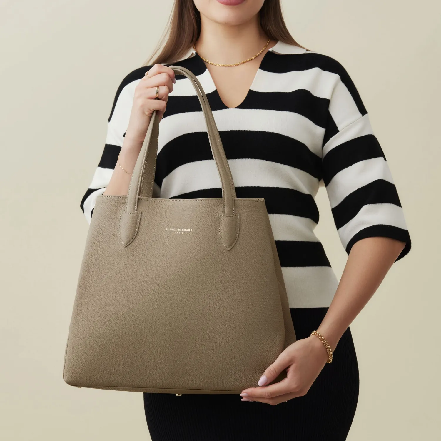 Clearance Honoré Francine taupe leren shopper van kalfsleer Shoppers | Schoudertassen