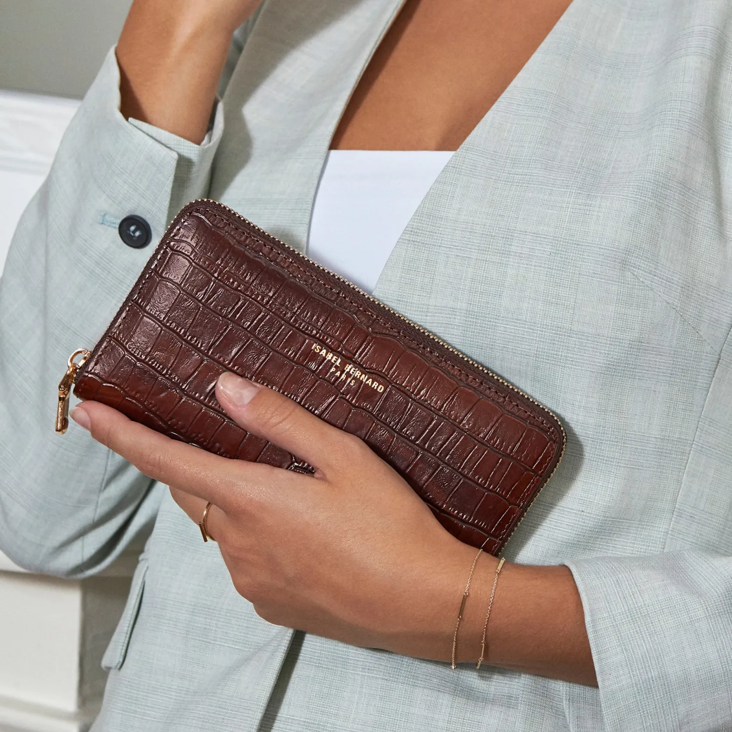 Discount Honoré Léa croco bruine leren ritsportemonnee van kalfsleer Portemonnees
