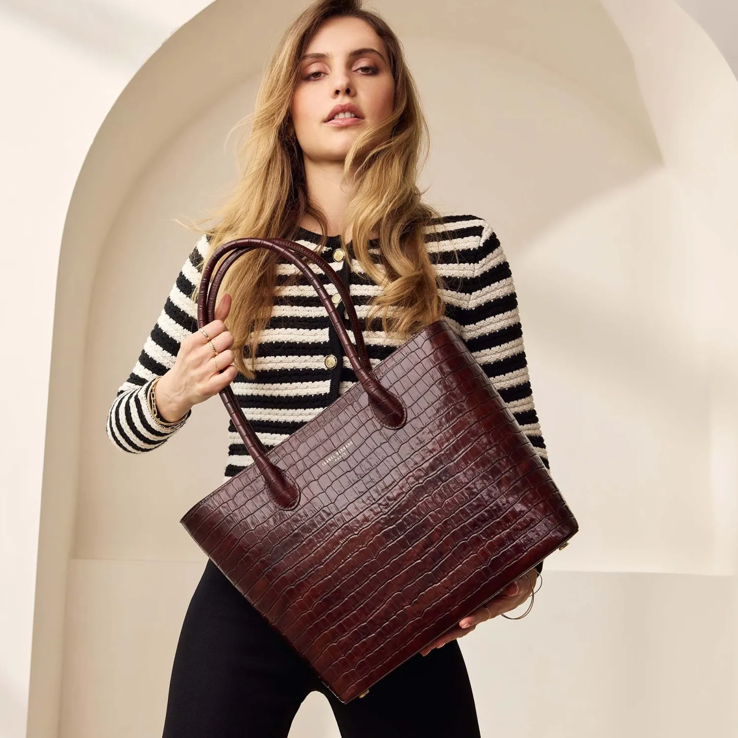 New Honoré Lysanne croco bruine leren shopper van kalfsleer Shoppers | Schoudertassen