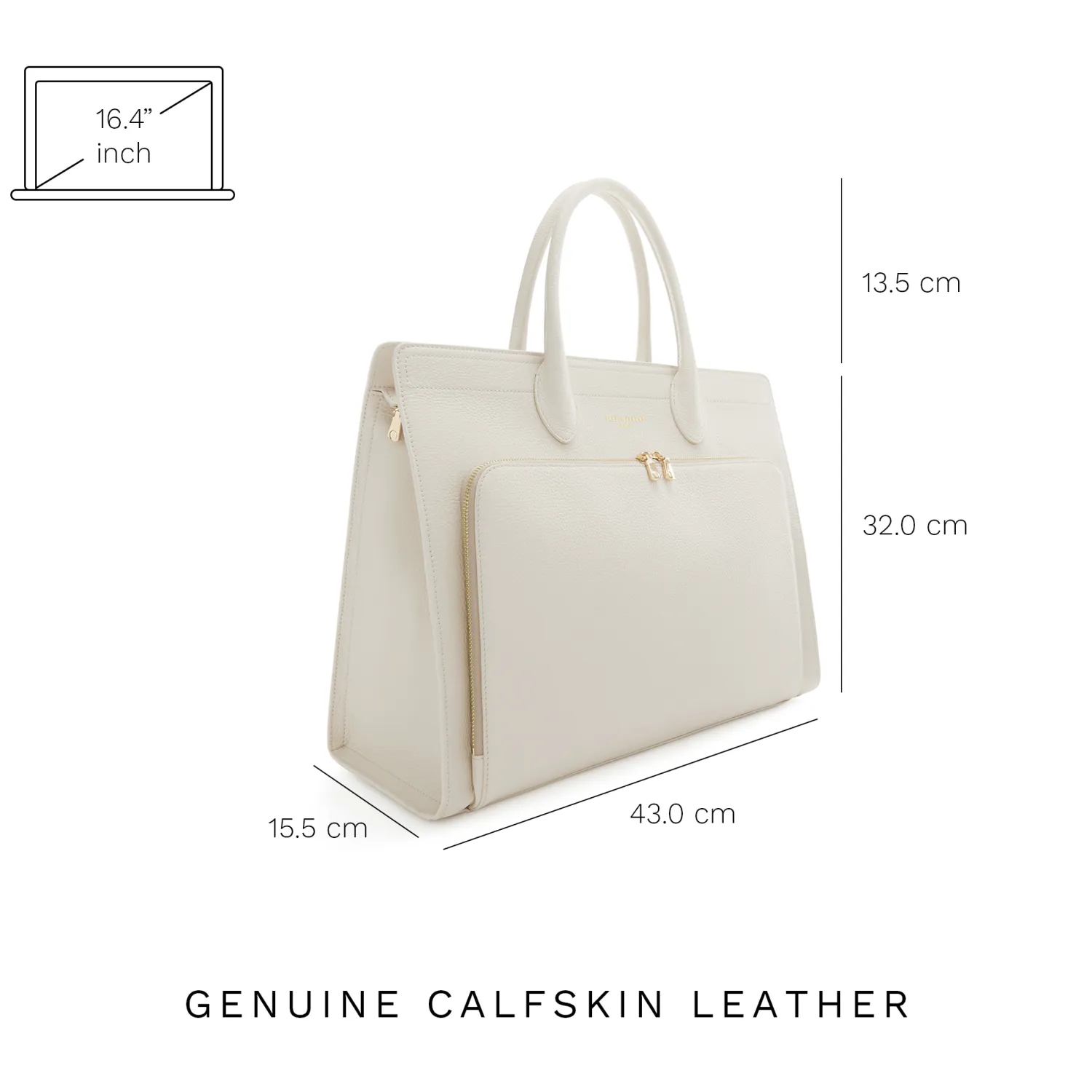 Best Honoré Nadine crème leren handtas van kalfsleer met laptopvak Laptoptassen | Schoudertassen