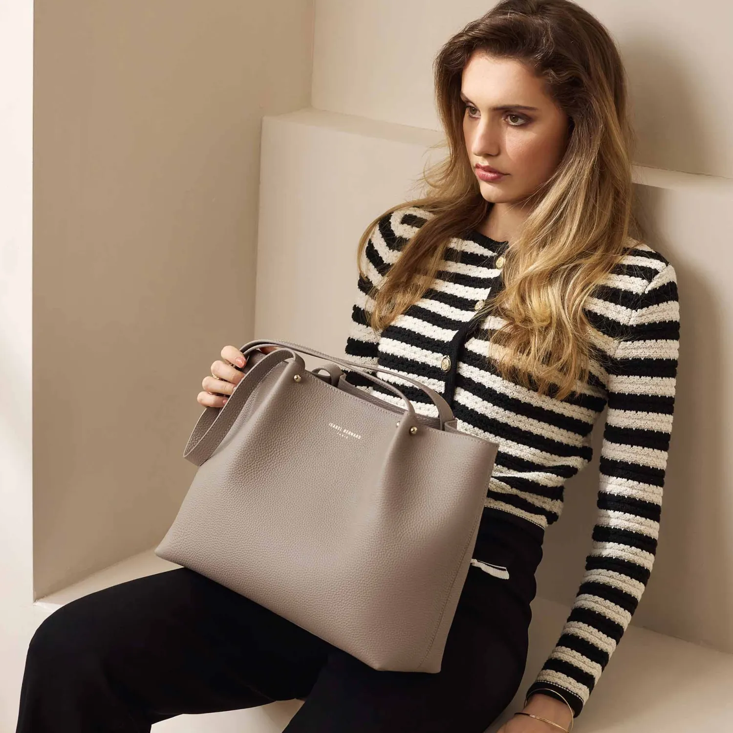 Store Honoré Nata taupe leren shopper van kalfsleer Shoppers