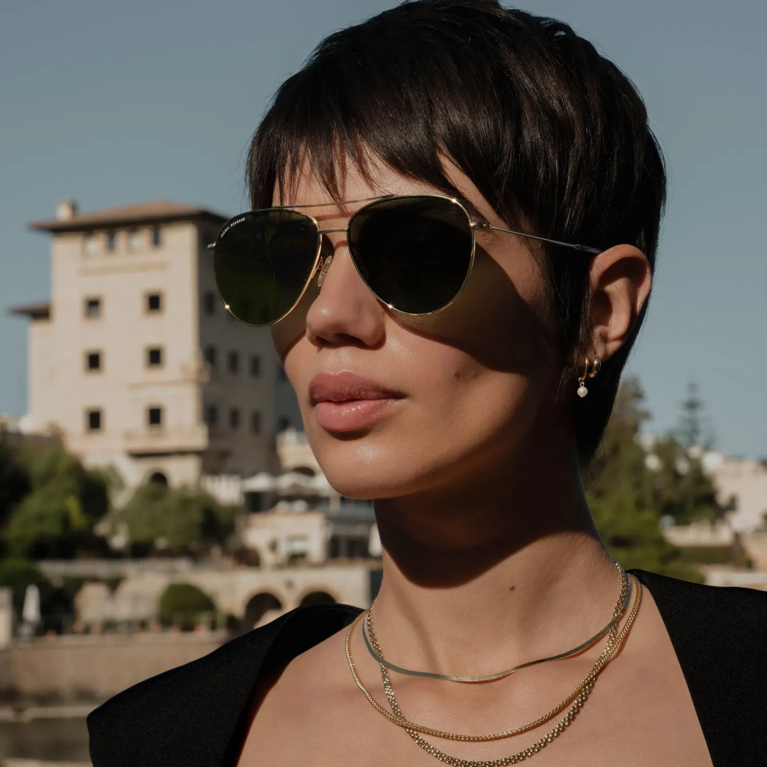 Shop La Villette Remi goudkleurige aviator zonnebril met groene glazen Zonnebrillen