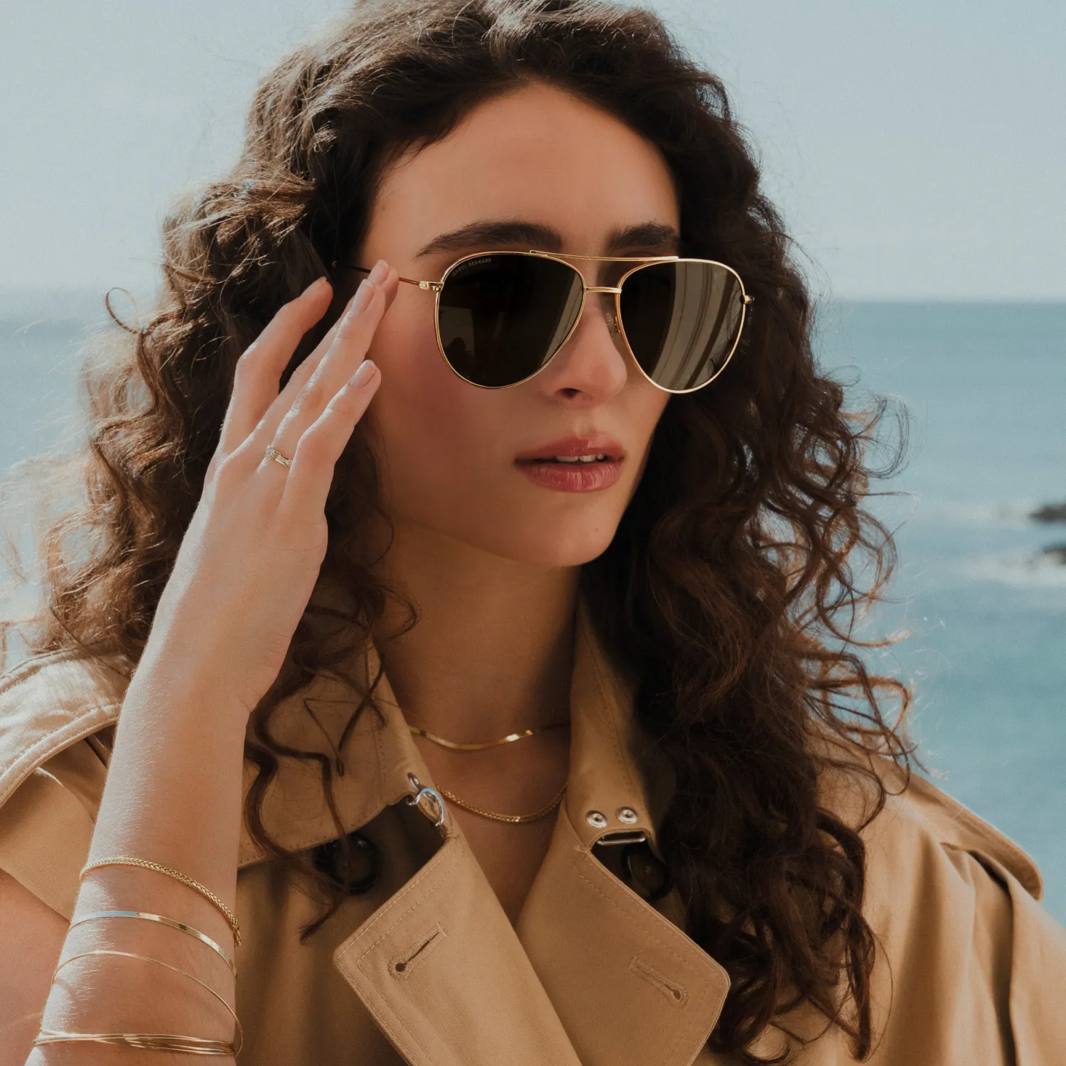 Shop La Villette Remi goudkleurige aviator zonnebril met groene glazen Zonnebrillen