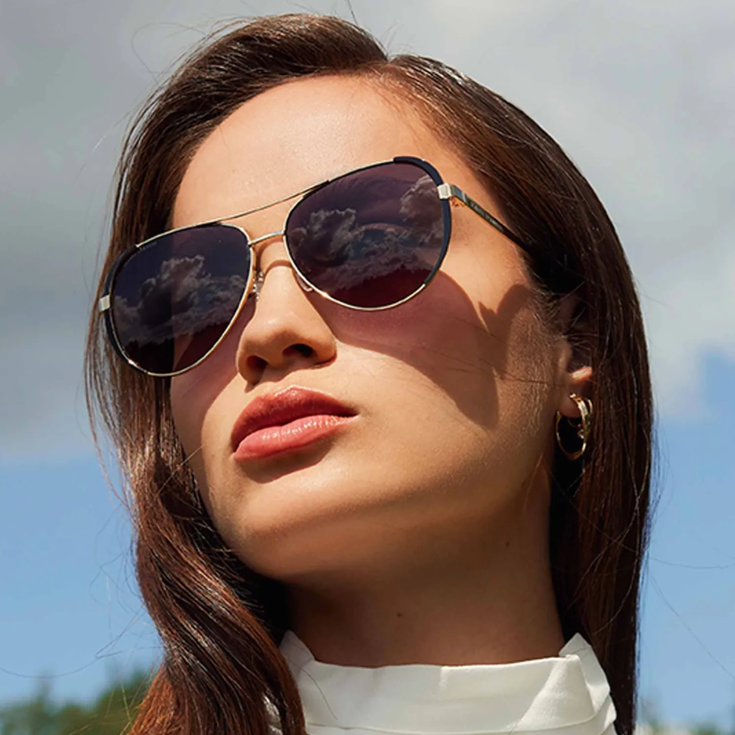 Store La Villette Roxanne goudkleurige aviator zonnebril met zwarte glazen Zonnebrillen