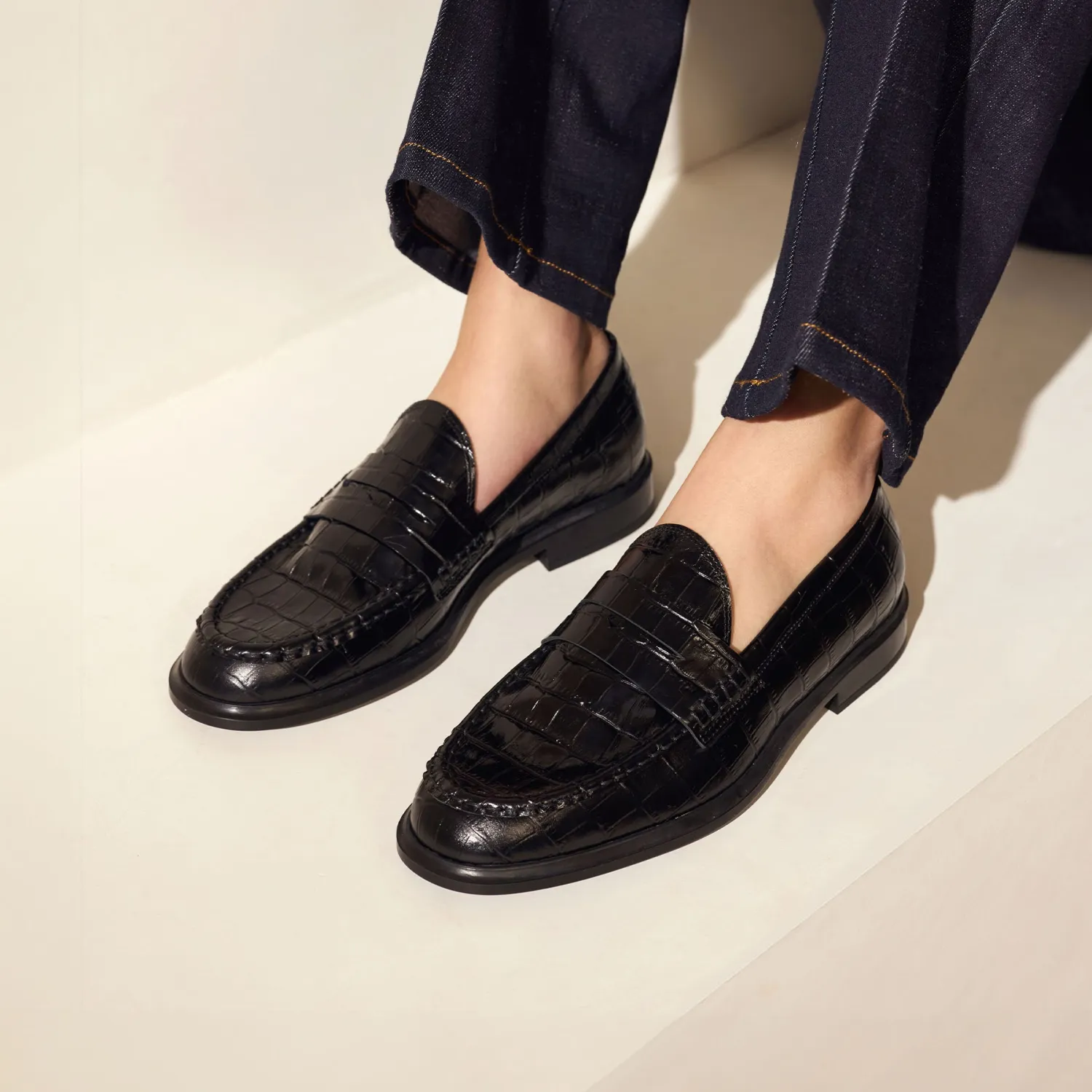 Outlet Vendôme Blandine croco zwarte leren loafers van kalfsleer Loafers