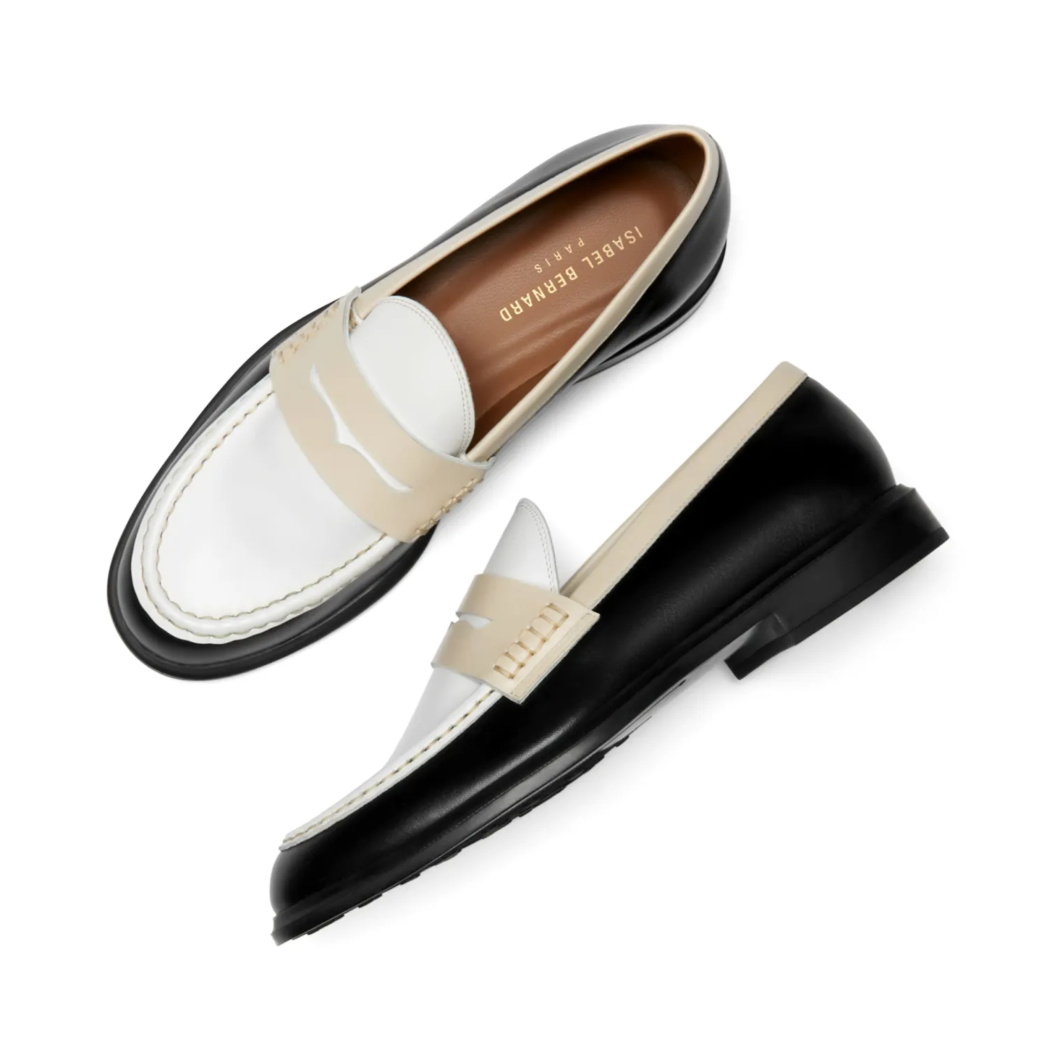 Shop Vendôme Blandine zwart en wit leren loafers van kalfsleer met witte details Loafers