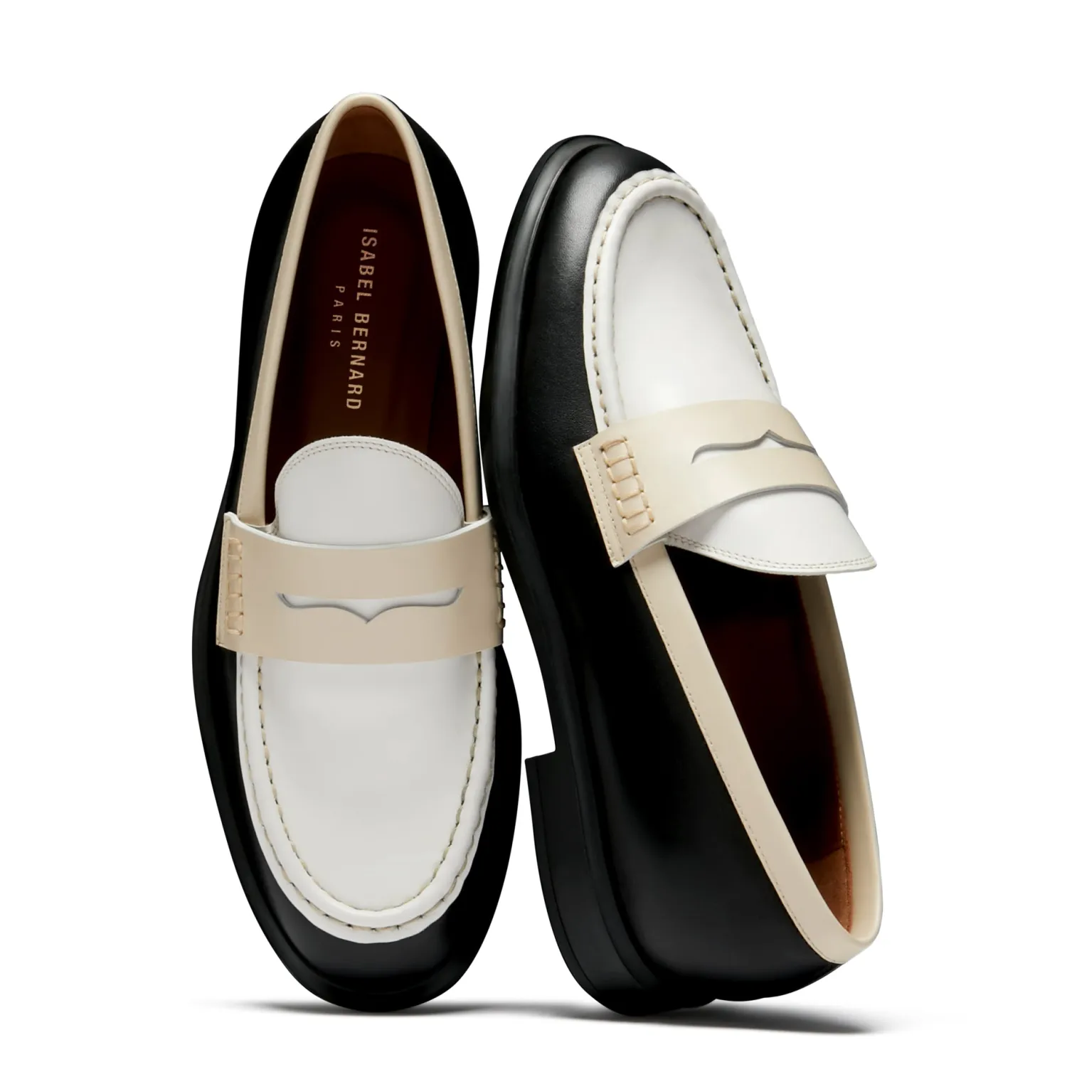 Shop Vendôme Blandine zwart en wit leren loafers van kalfsleer met witte details Loafers