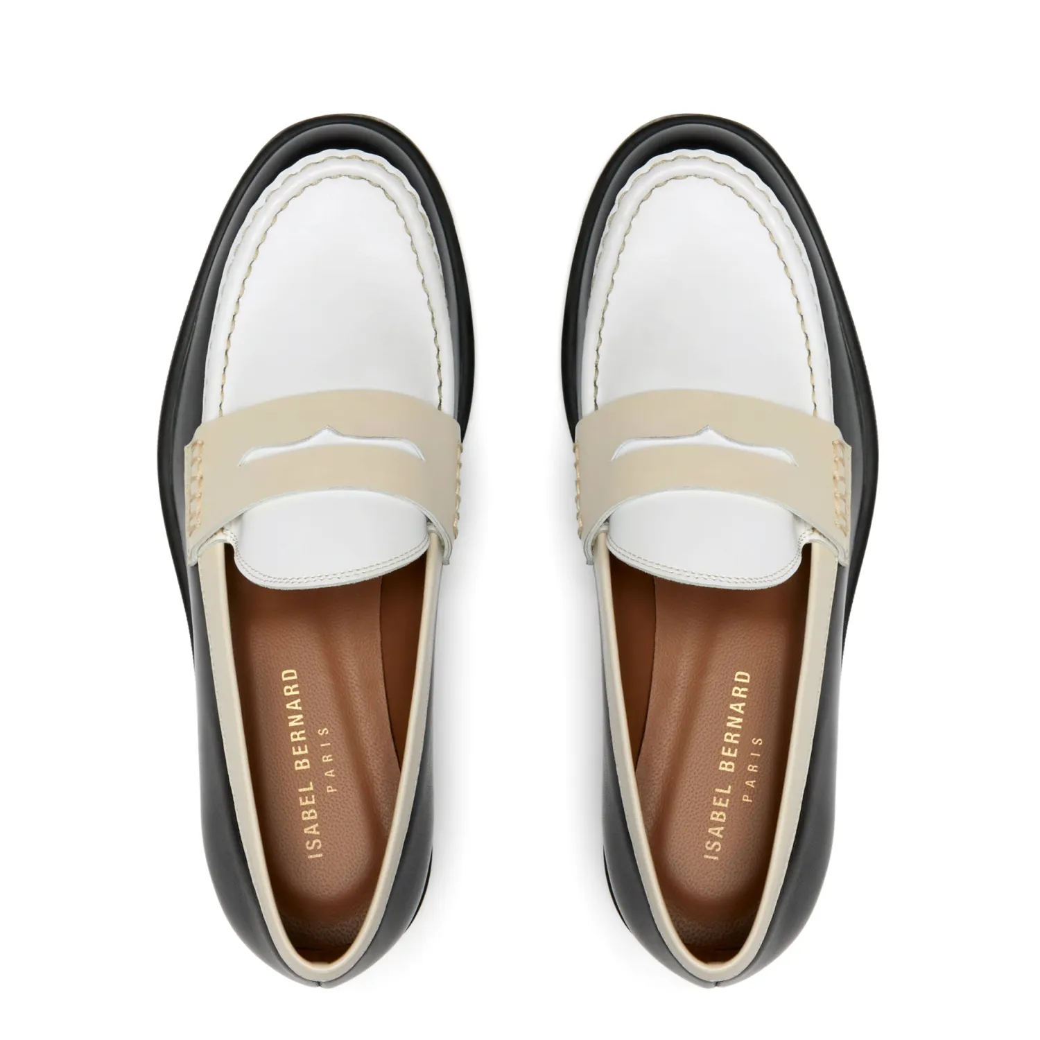 Shop Vendôme Blandine zwart en wit leren loafers van kalfsleer met witte details Loafers